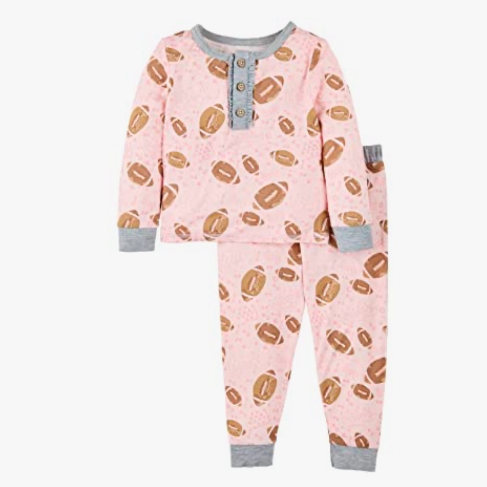 Mud Pie 9-12m Pink Football Print Pajama Set